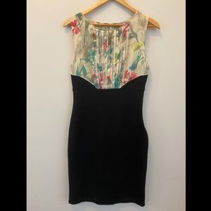 Ted Baker black and floral fitted dress